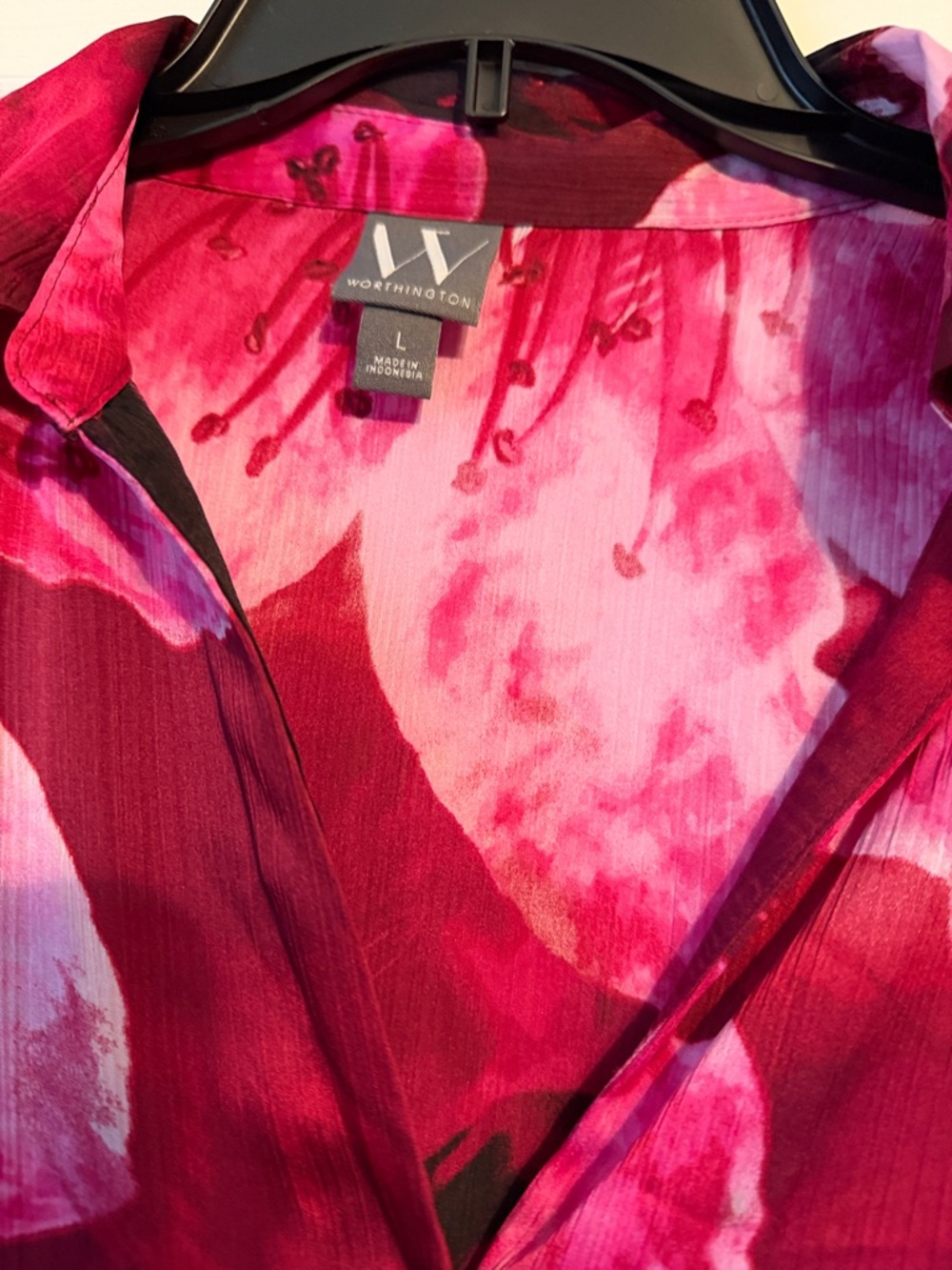 Worthington Fuchsia and Black Floral Button-Down Blouse - Picture 5 of 5